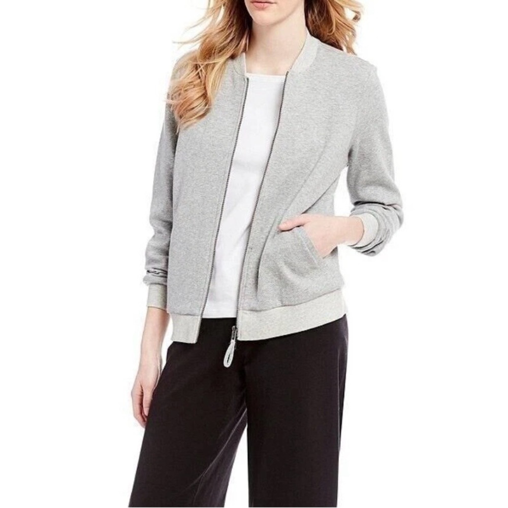 XS Eileen Fisher Organic Cotton Gray Zip Bomber Jacket